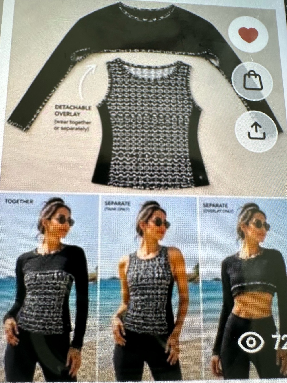 Coolibar Black & White Detachable Overlay Tank with Black Long-Sleeve Layer